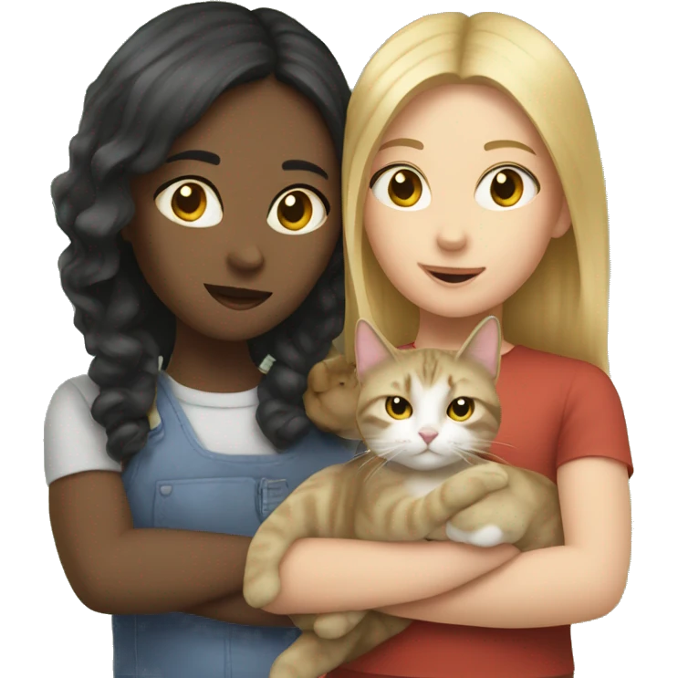 Two girls with two British cats emoji