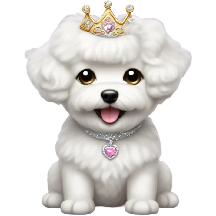 A happy, cute and fluffy Bichon Frise puppy wearing a princess tiara  emoji