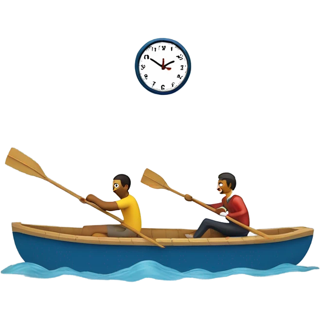 Two people rowing a boat. One person is big Ben the clock. The other person is a hot dog. ￼ emoji