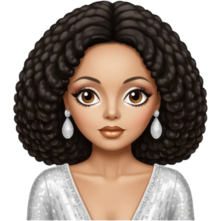 Diana Ross with dark brown hair, white sequin outfit emoji