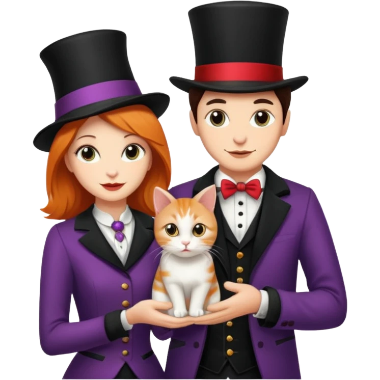 magician couple and their pet cat emoji