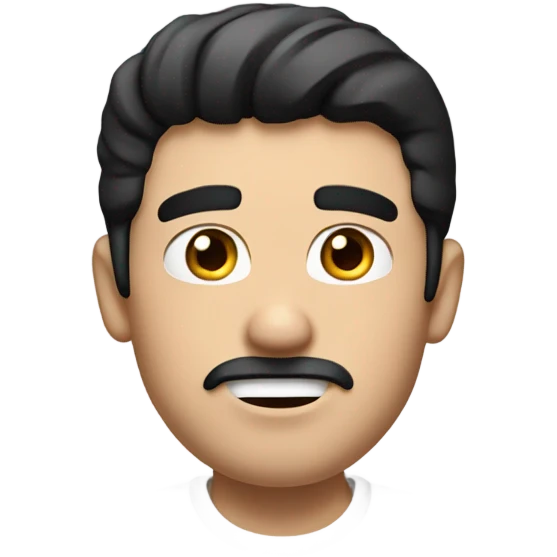 White dude with black hair and brown eyes, awkward face and shrugging with AirPods in his ears emoji