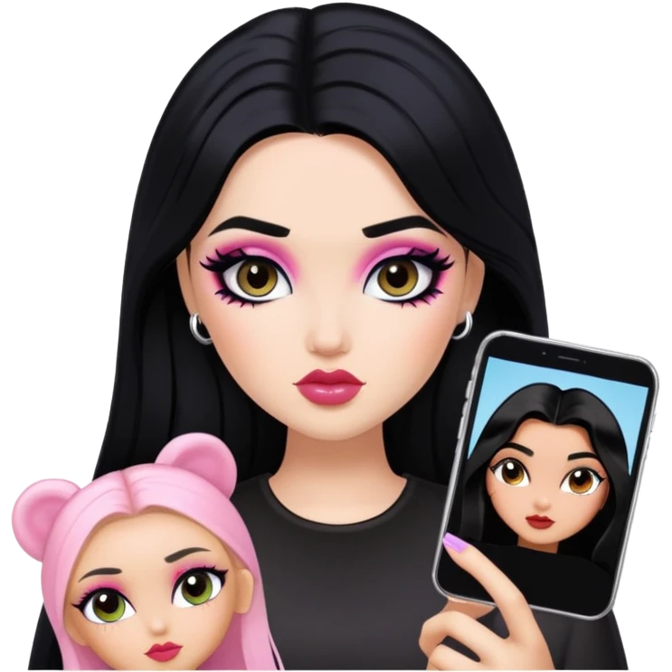 gothic style, black hair, pretty makeup, pretty bratz baddie emoji