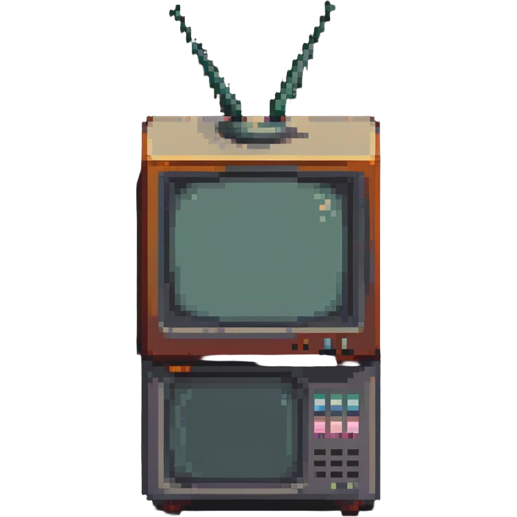 Pixelated old CRT television with knobs and antenna emoji