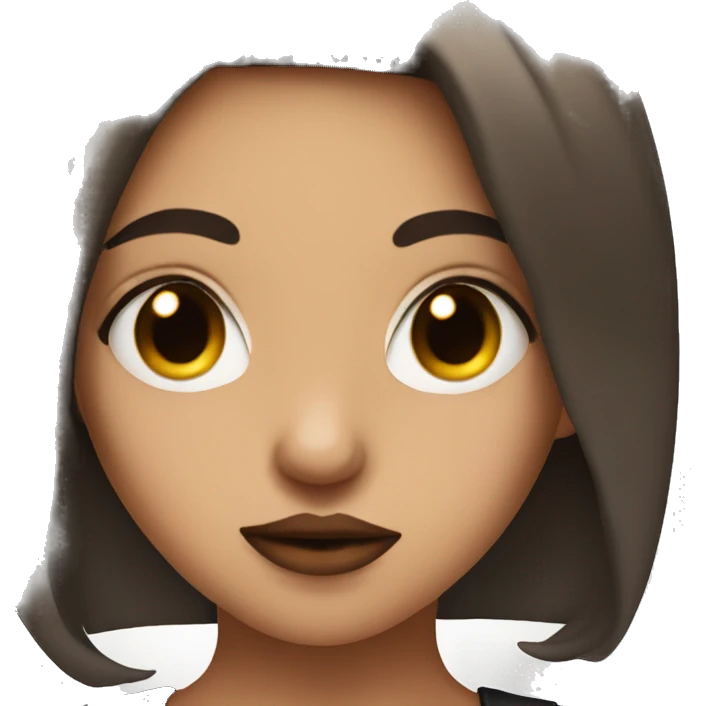 Brunette girl with septum piercing raising one eyebrow and doing a kissy face emoji