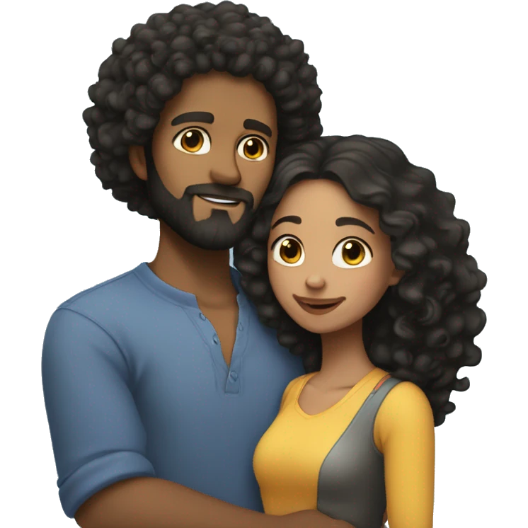 Light skin;Black long hair girl hugging with a man with black beard and curly hair emoji