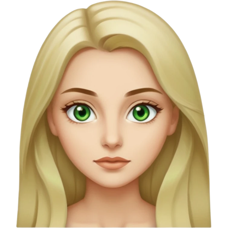 женщина с зелёными глазами, красивыми бровями, бежевыми волосами длинными, с асимметричным пробором   emoji