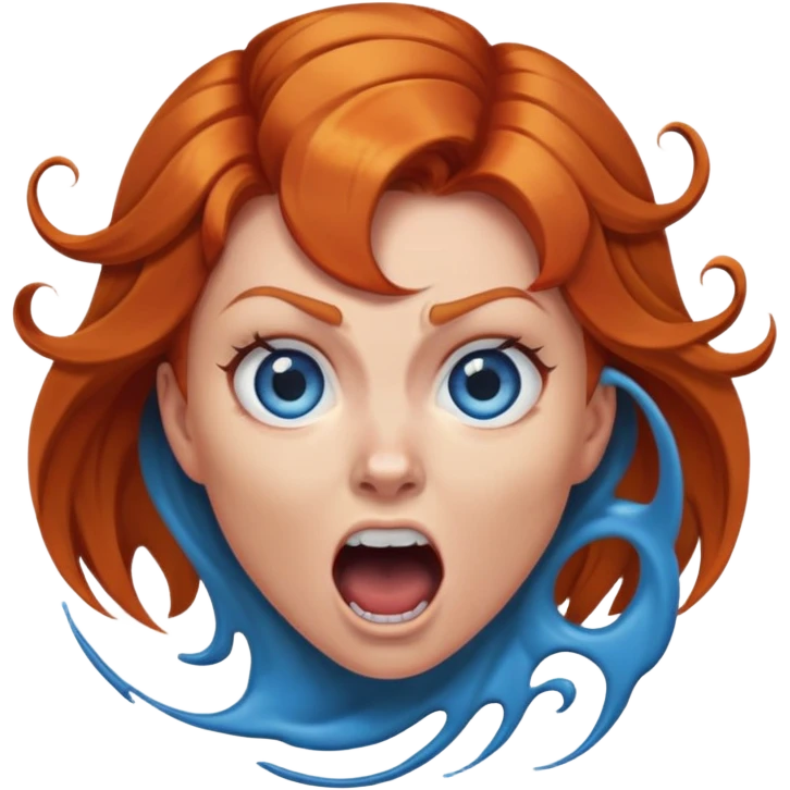 screaming female ginger hair blue eyes centre of face turning in to a black swirl emoji