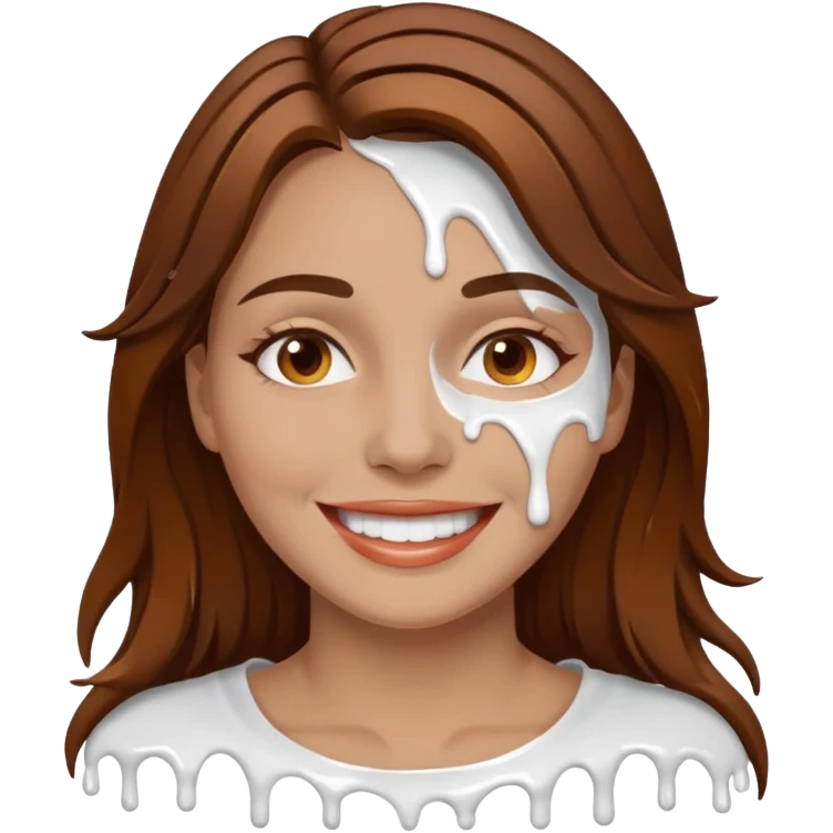 Brown Hair Woman , white paint , drip, face, happy emoji