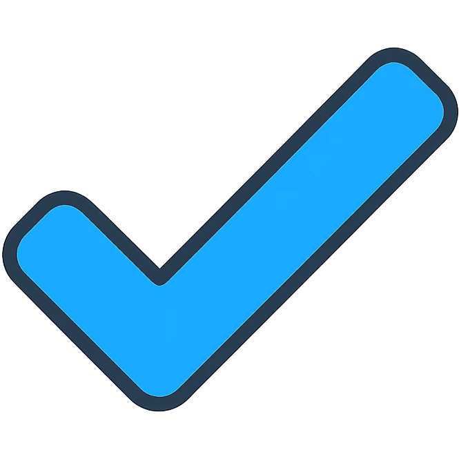 blue tick checkmark icon, flat design, transparent background emoji