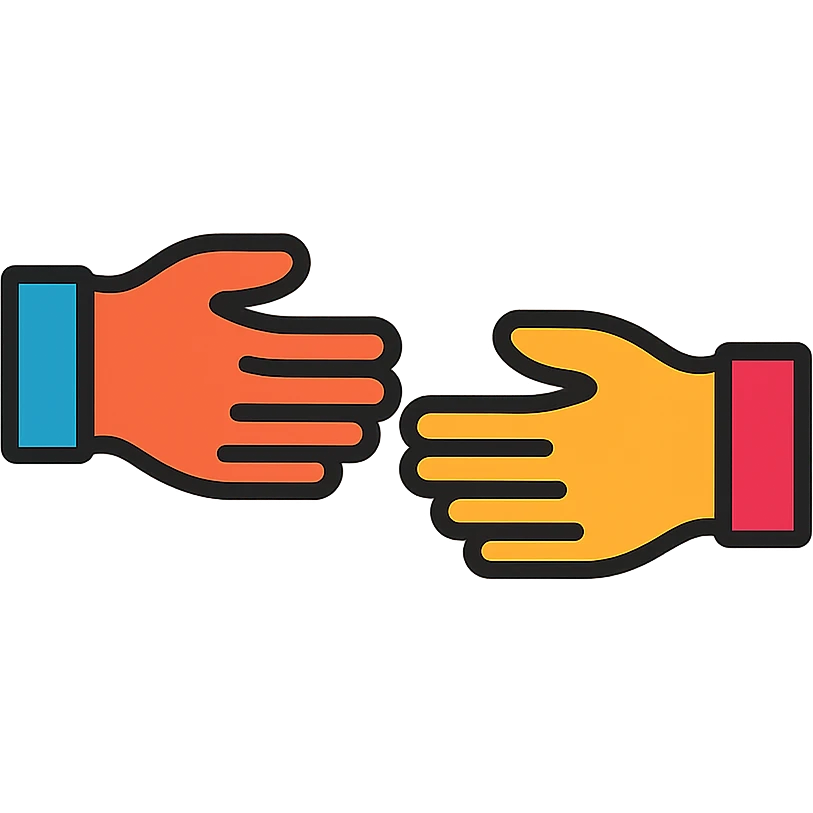 two hands reaching out to each other, colored icon, clear outlines, modern look emoji