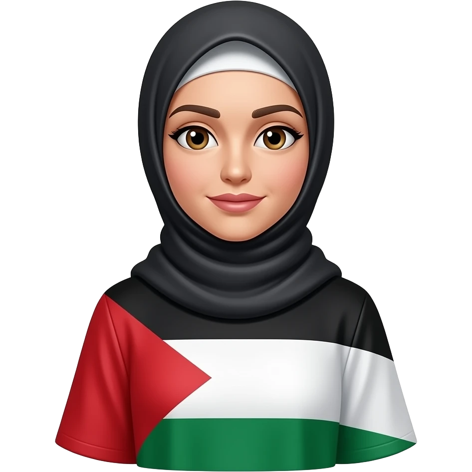 A hijabi wearing a Palestinian flag dress emoji