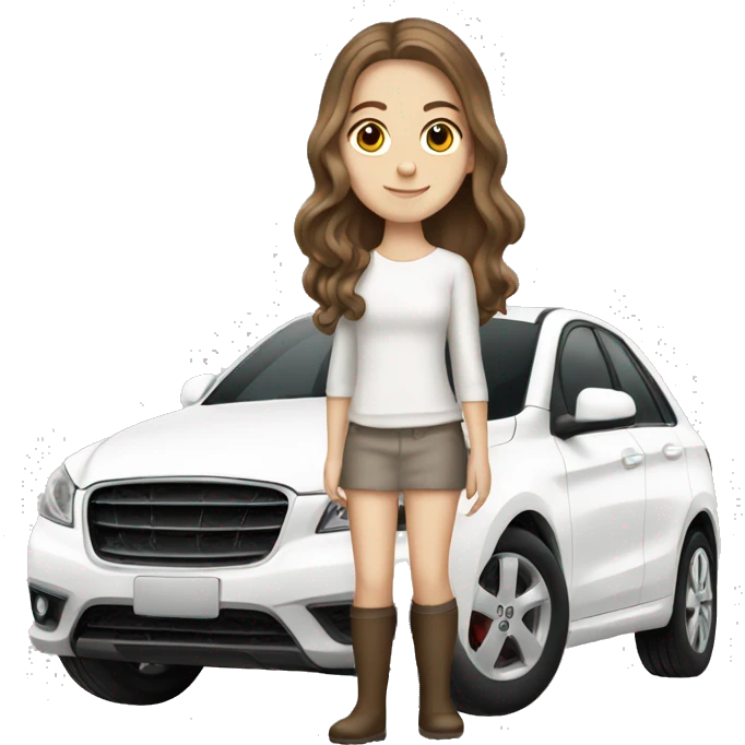 Brown hair white girl in white car emoji
