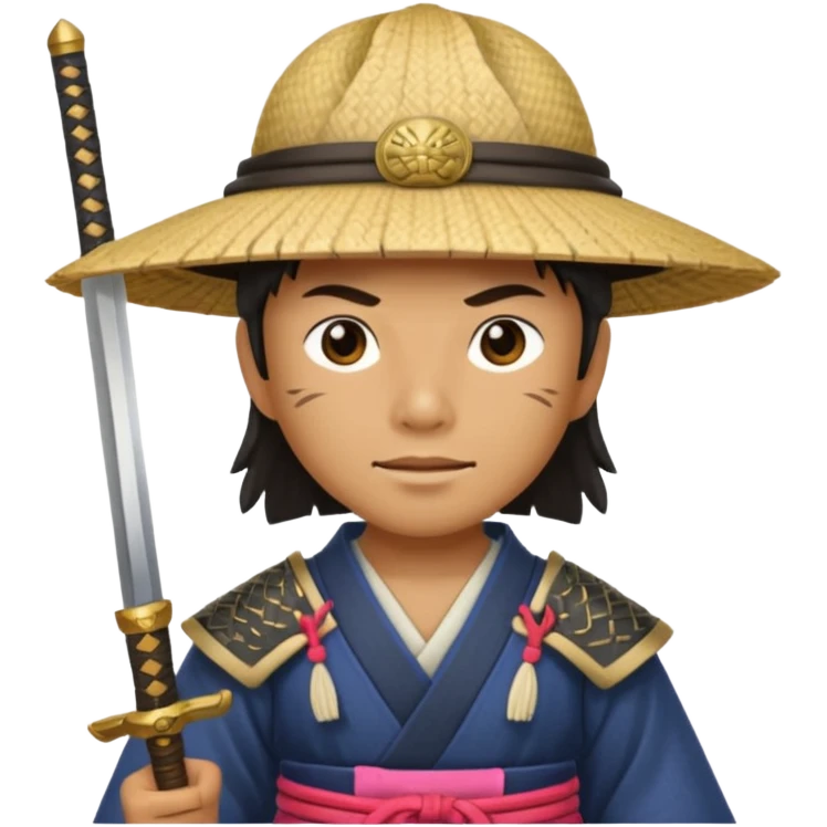 Samurais in Hat, Samurai with straw hat and sword sheath emoji