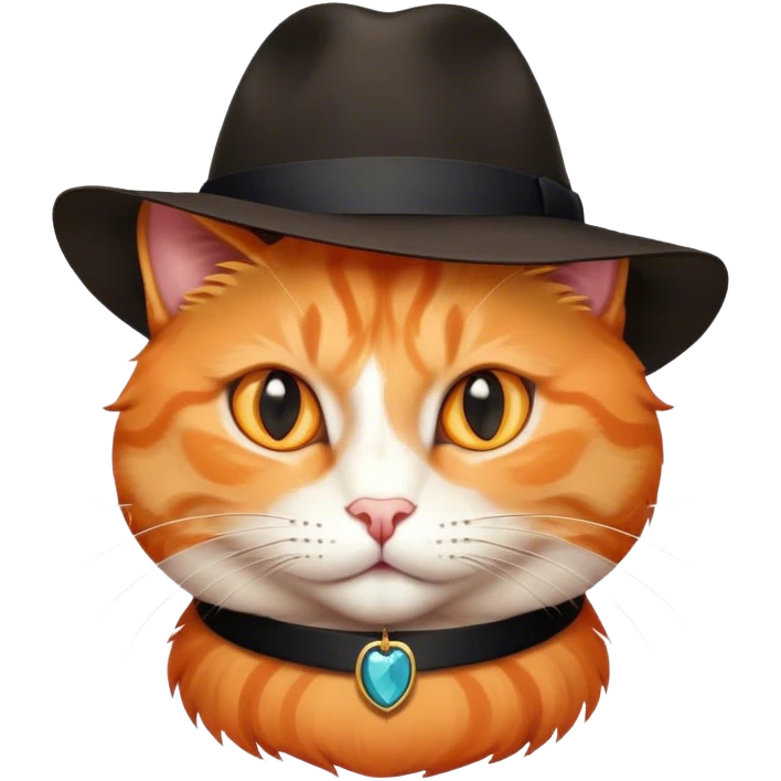 elegant orange cat with hat fedora black emoji
