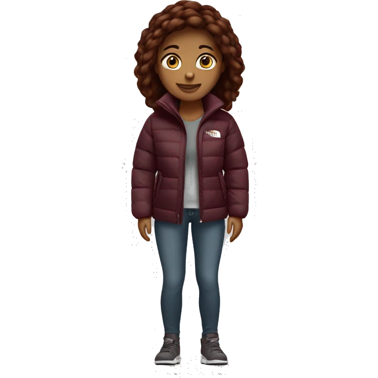beautiful burgundy straight haired Girl wearing northface full body emoji