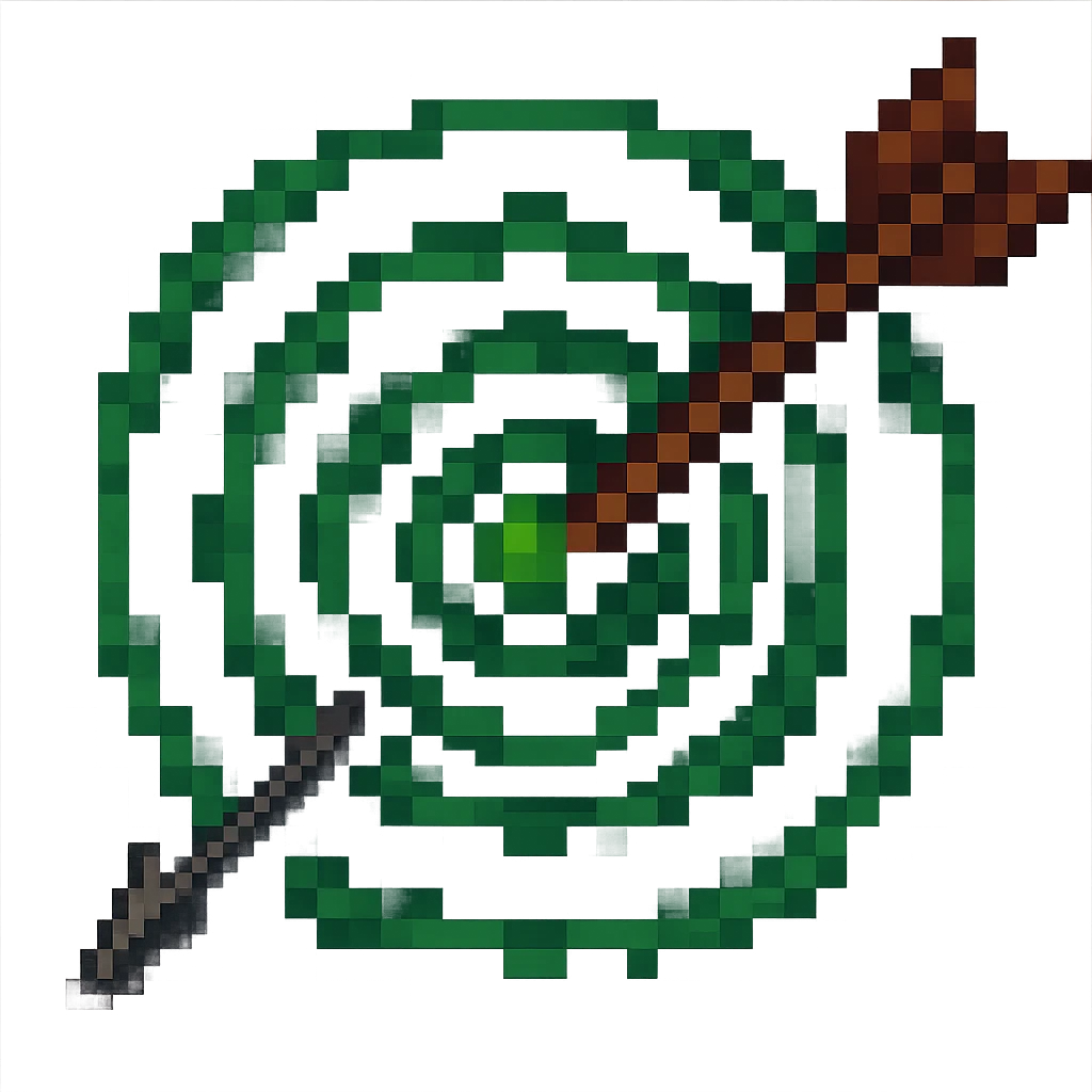 A target with navy rings and a vibrant green bullseye, with an arrow, pixel art style emoji