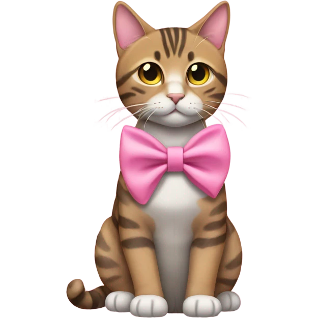 Tabby cat full body pink bow collar emoji