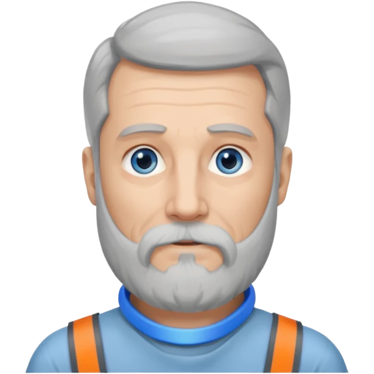 Older man with a long beard, a hard neck brace, and blue eyes. emoji