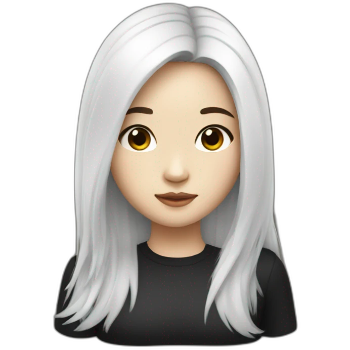 a white Asian girl with black long hair in black emoji