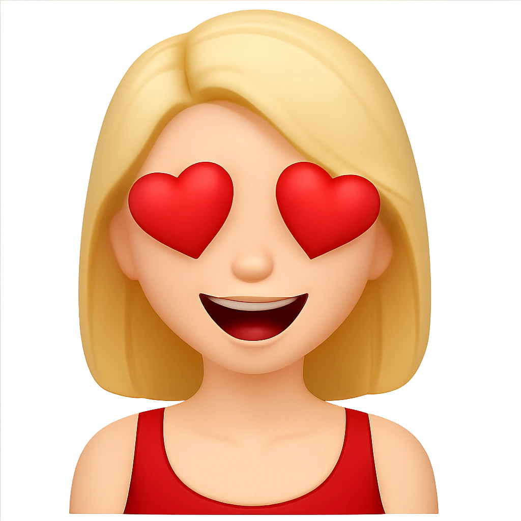 Change her facial expression to in love, keep the same style as the reference image. emoji