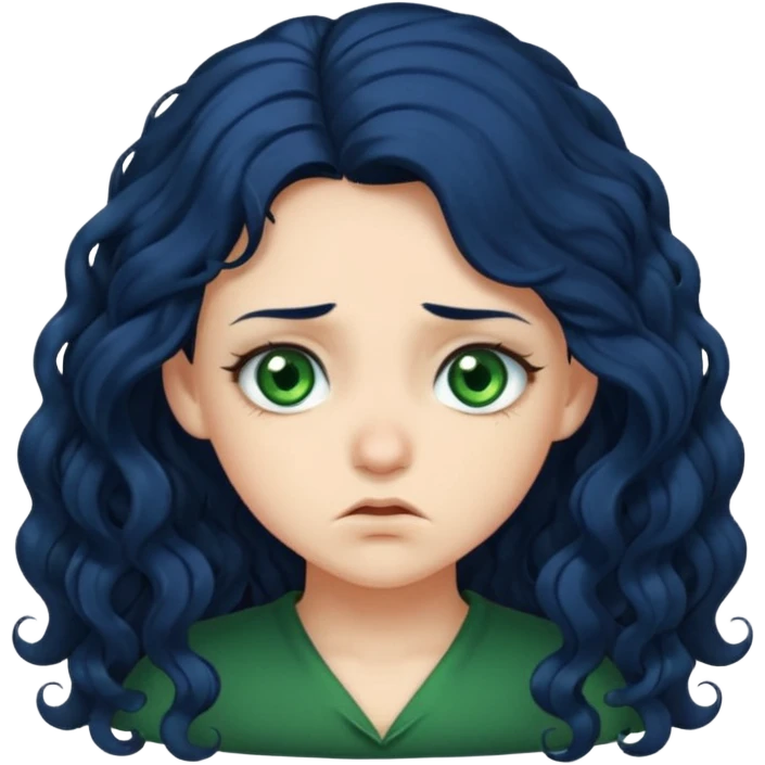 Girl with long  curly dark blue hair, green eyes, and very fair skin Disgusted emoji