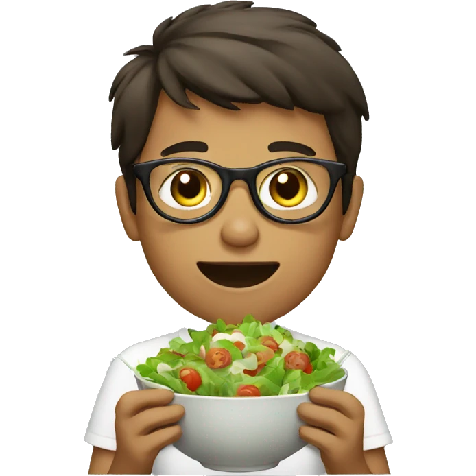 boy with glasses eats salad emoji