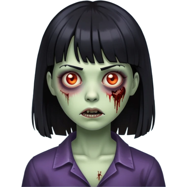 zumbi mulher com cabelo preto e franjinha emoji