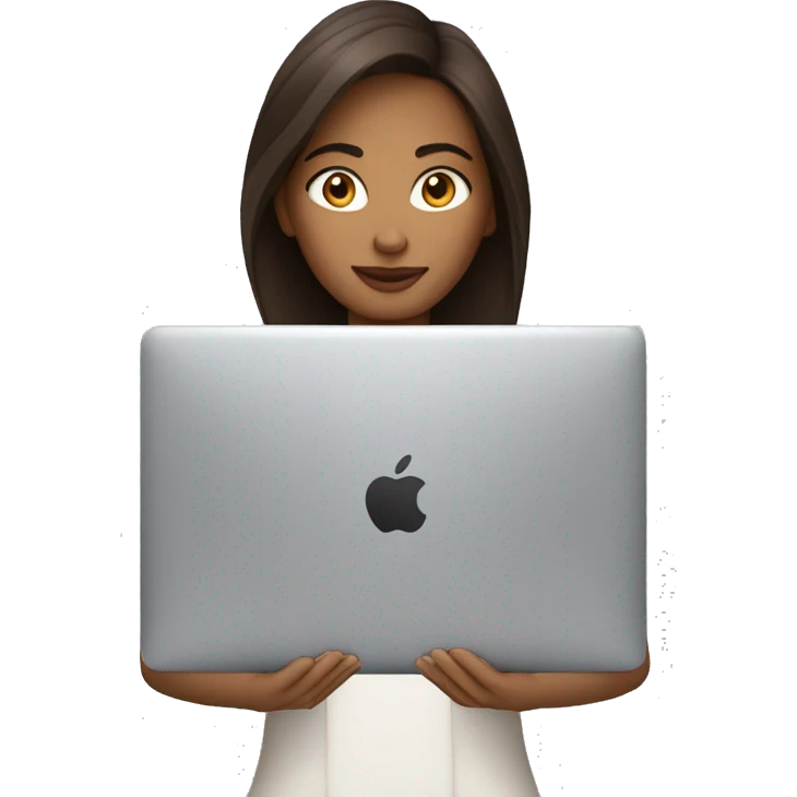 Femme brune peau blanche travaille sur son macbook emoji