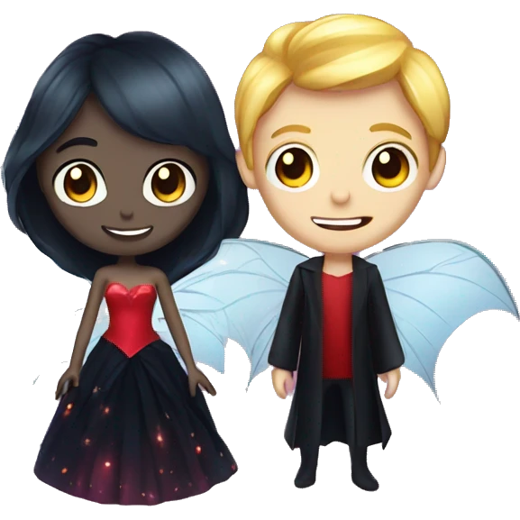 Fairy and vampire with sparkles around them emoji