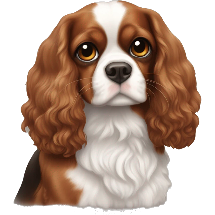 One smaller Blenheim Cavalier and one slightly larger black and brown cavalier with heart eyes emoji