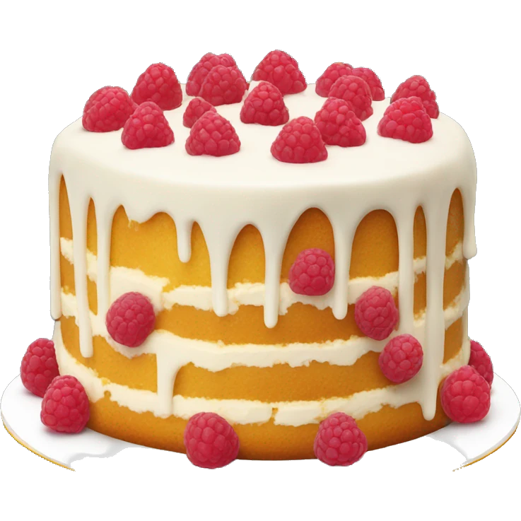vanilla cake with white frosting and raspberries emoji