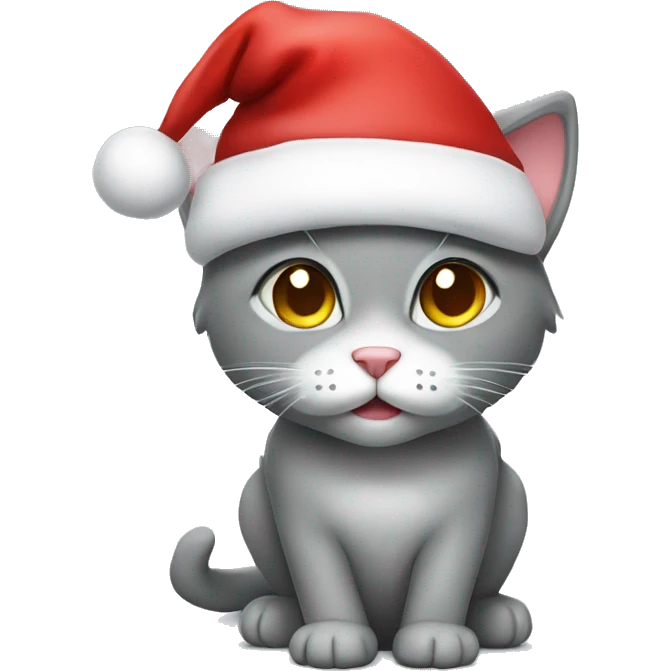 Grey cute Cat with Santa hat emoji