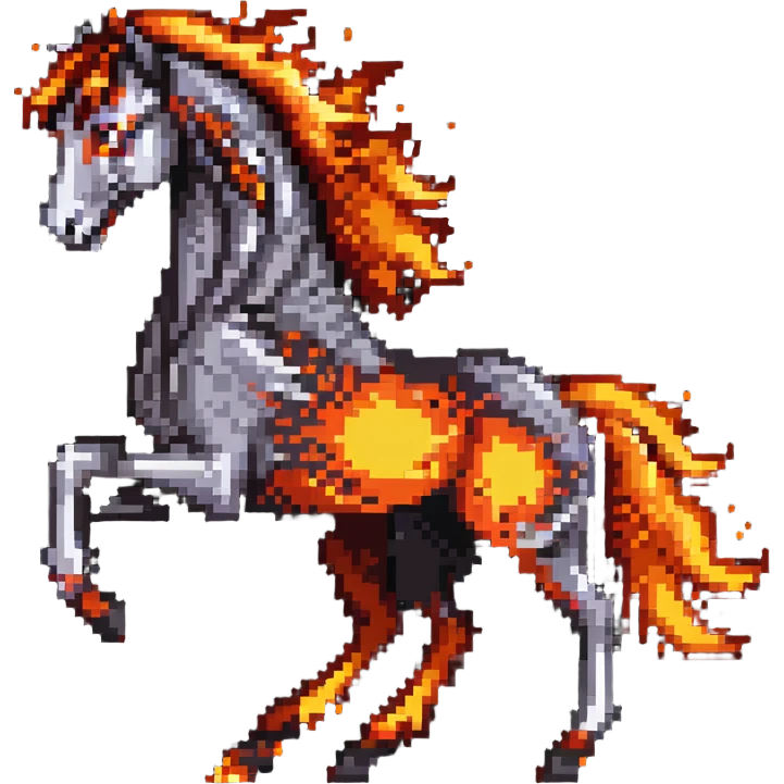 A fast-running fire horse made of embers, magma, and visible lava, with burning mane and ash particles emoji