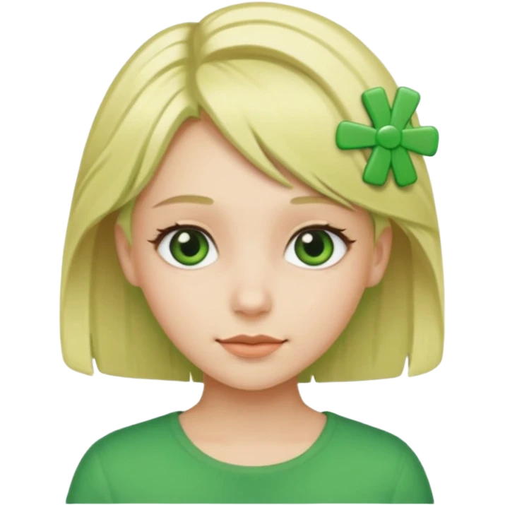 blonde girl with green color hairclip emoji