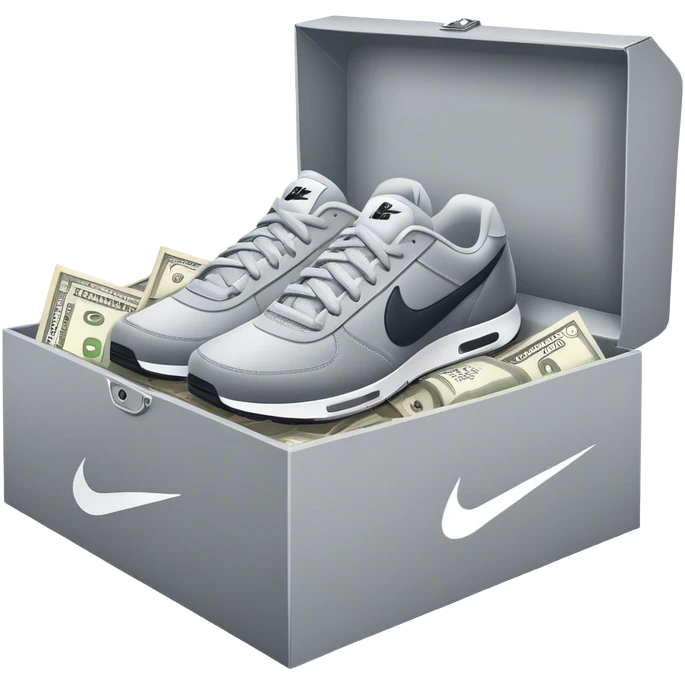 Grey nike shoe box with rolled up money inside emoji