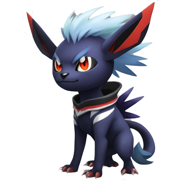 Cool Anthro Dark Absol-Noivern-Quilava-Litten-Pokémon with edgy stripes hoodie spiked collar punk Full Body emoji