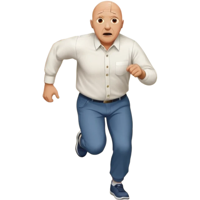 Nakid 60 year old man with ball head running down the hallway saying they are gone. emoji