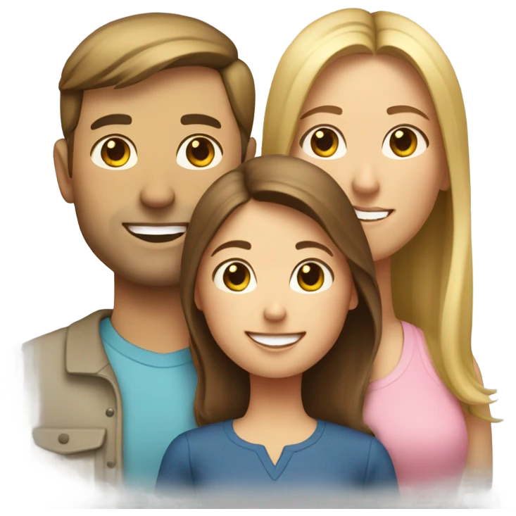 Puerto rican beard short brown hair  husband with blond long hair wife and brown long hair daughter Family  emoji