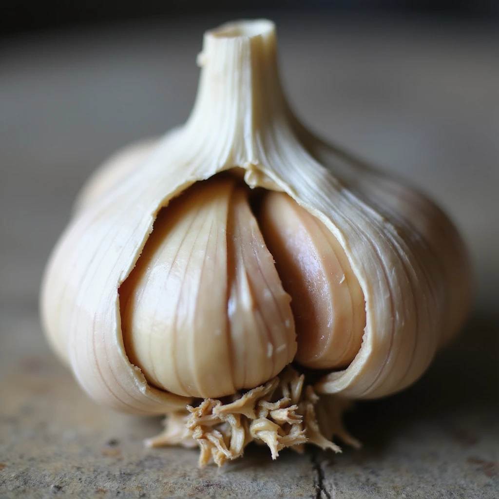 A realistic garlic bulb with detailed cloves and papery skin. emoji
