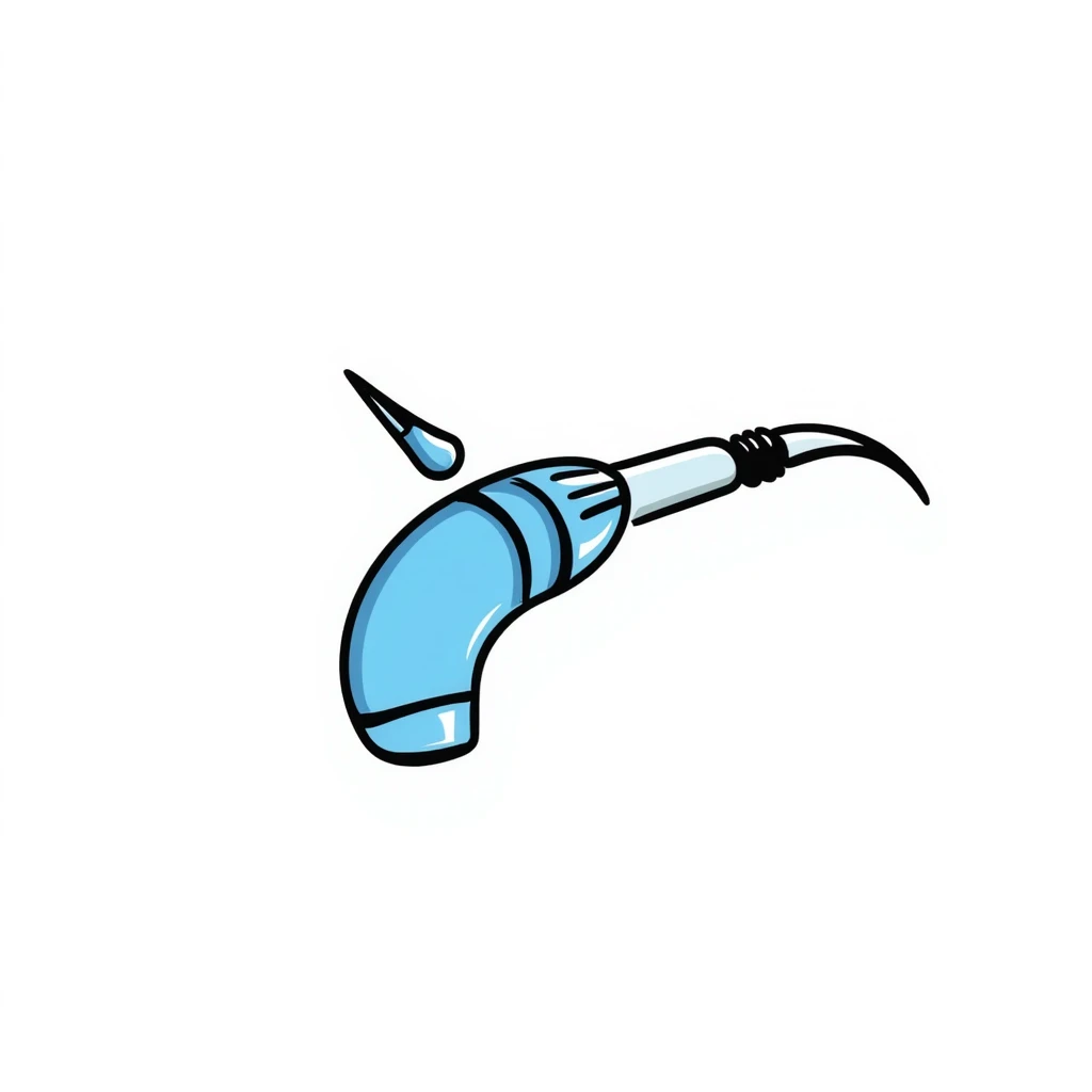 Hand-drawn blue mouthpiece bit with breathing tube for oxygen measurement, VO2 max testing equipment with nose clip emoji