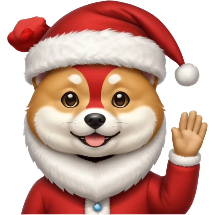 shiba inu wearing santa hat with grey beard like santa waving hi emoji