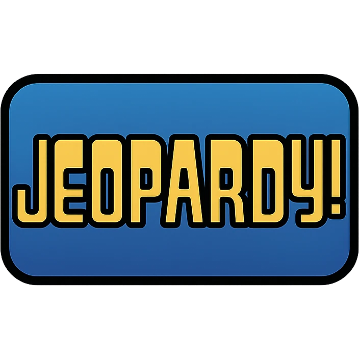 Jeopardy logo, classic TV game show look, blue gradient with gold accents, simple icon style emoji