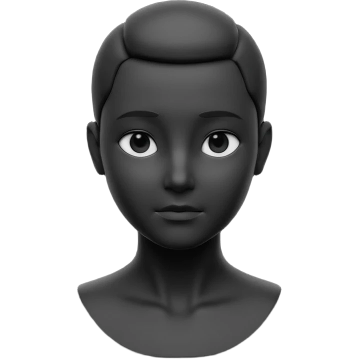minimalist 3d avatar, stylized human bust, no hairstyle, distinctive facial features, smooth matte plastic texture, soft cinematic lighting, subtle rim light, clay render style, modern digital illustration, octane render. black, completely monochrome, matte emoji