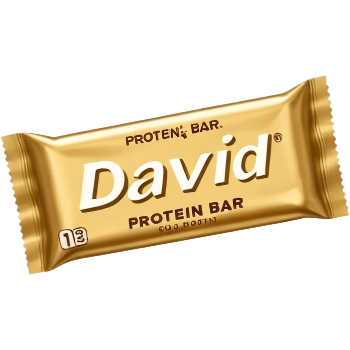 protein bar gold wrapper that says David on it  emoji