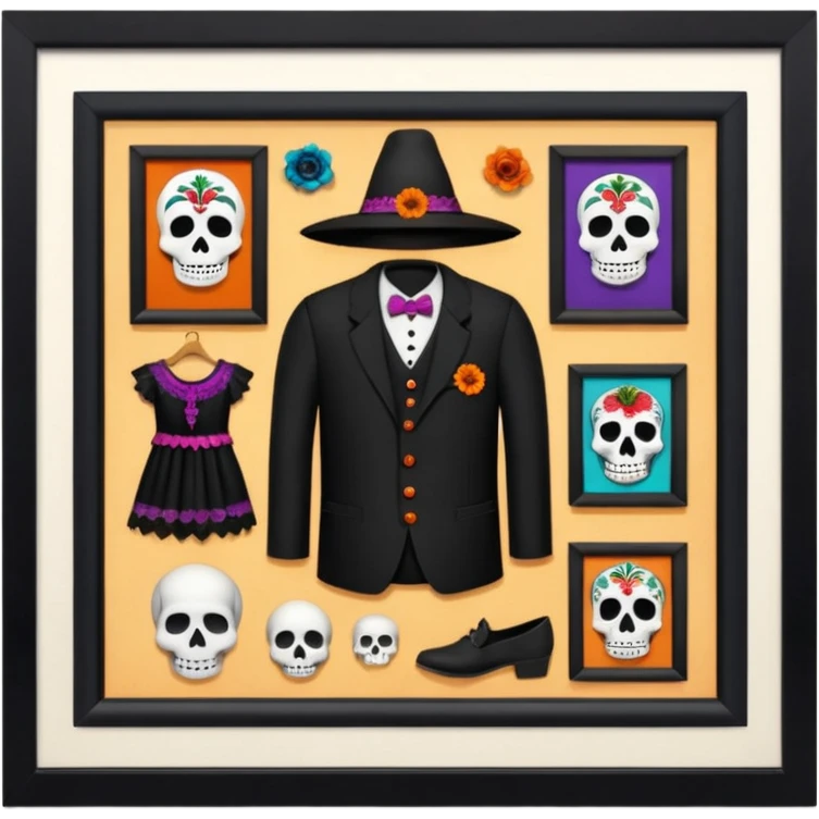 Day o the death, missing people(not found), movie, museum,,culture,museum in mexico, clothes o missing people,, witchcraft emoji