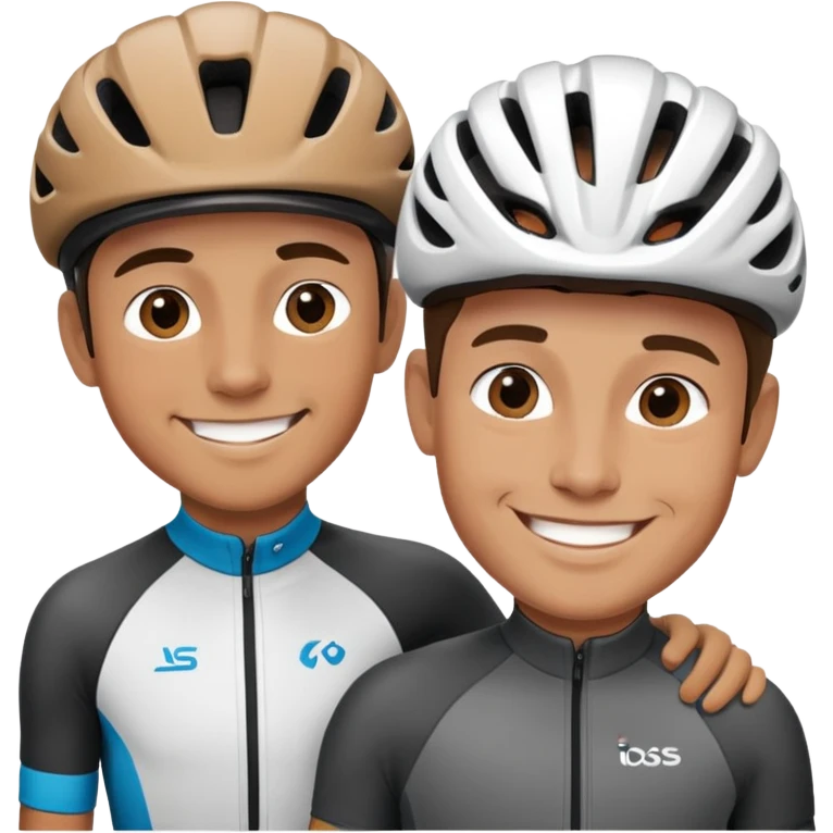 father and son cycling, both smiling emoji