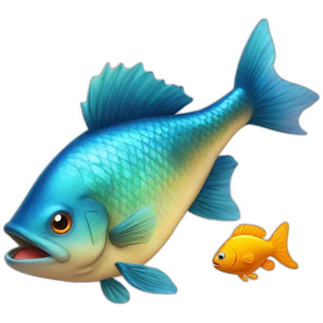big fish getting fried and a small fish watching emoji