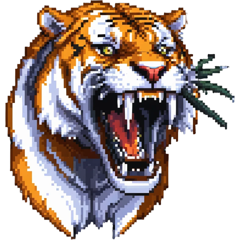 saber-toothed tiger with impossibly long fangs that are twice the length of its head, absurdly exaggerated canine teeth emoji