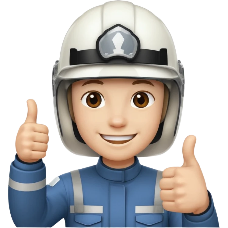 Cara de una persona con casco blanco cun pulgar arriba emoji